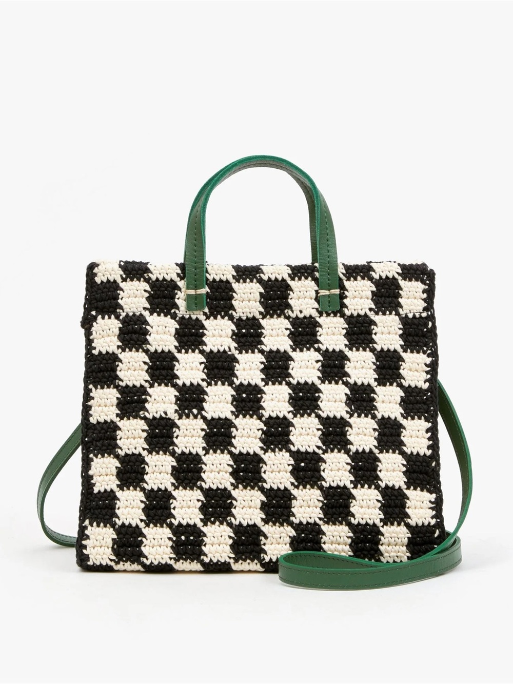 Clare V. Black and Cream Woven Checker Petit Summer Simple Tote NWT
